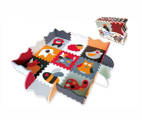Дитячий килимок-пазл "Веселий зоопарк", помаранчево-сірий, з бортиком, 122х122 см