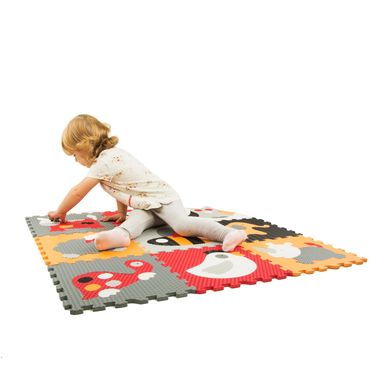 Детский коврик-пазл "Веселый зоопарк", 92х92 см,оранжево-серый