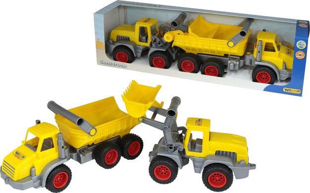 Игровой набор Polesie КонсТрак трёхосный автомобиль-самосвал + КонсТрак трактор-погрузчик (38159)